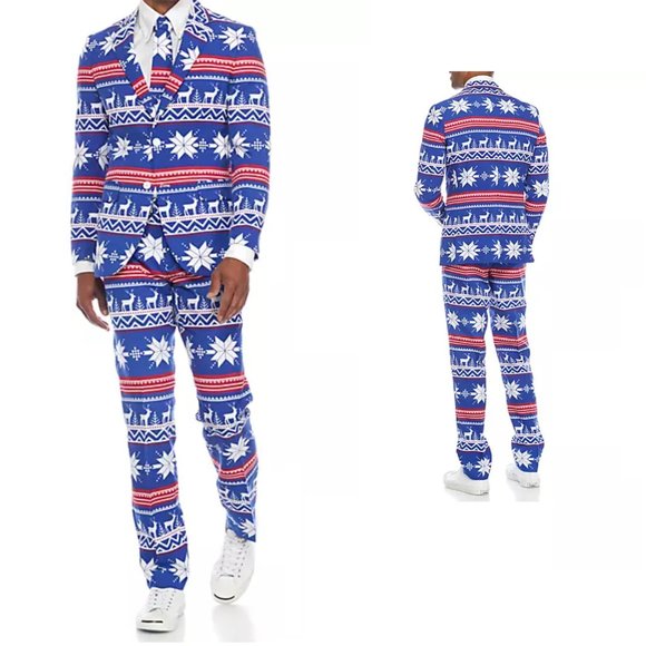 OppoSuits Rudolph Christmas Suit Size 42 32 Blue Red White